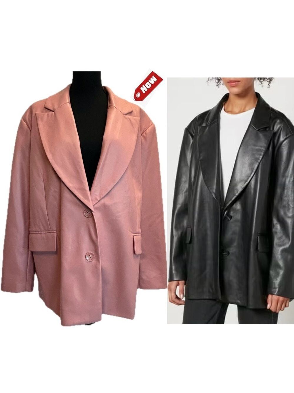 Jakke Frankie Faux Leather Oversized Blazer Peach Pink Sz S NWT pleather vegan